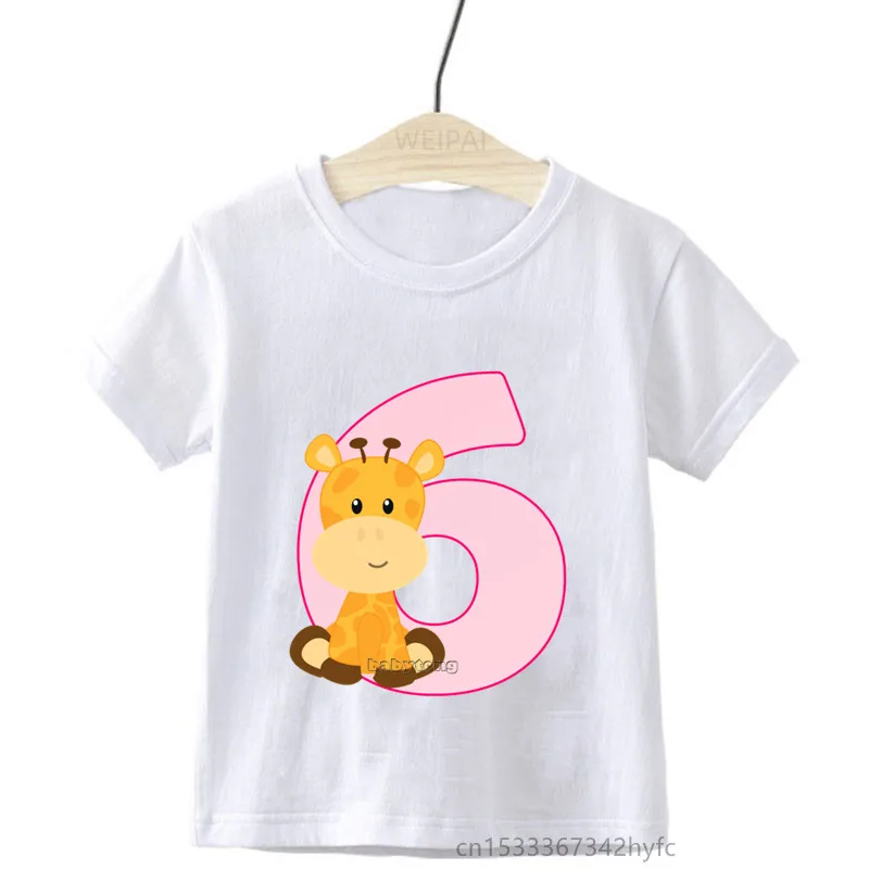 Baby Kids Cartoon Animal Birthday Number Print T Shirt Children Birthday T-shirts Boy&Girl Funny Gift Tshirt Present