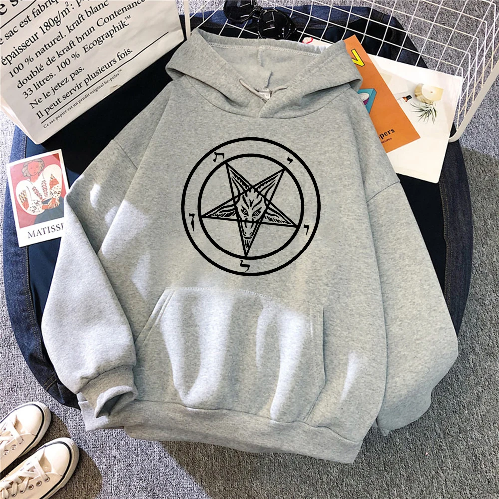 Pentagram hoodie cetakan Gothic wanita, baju Pullover wanita gaya jalanan Semua cocok, pakaian kasual Harajuku uniseks