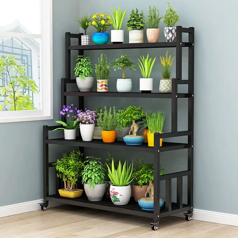

Подвижная подставка для цветов из кованого железа с полкой на колесах, лестница для гостиной, многослойная подставка для цветов от пола до потолка, балкон, открытый