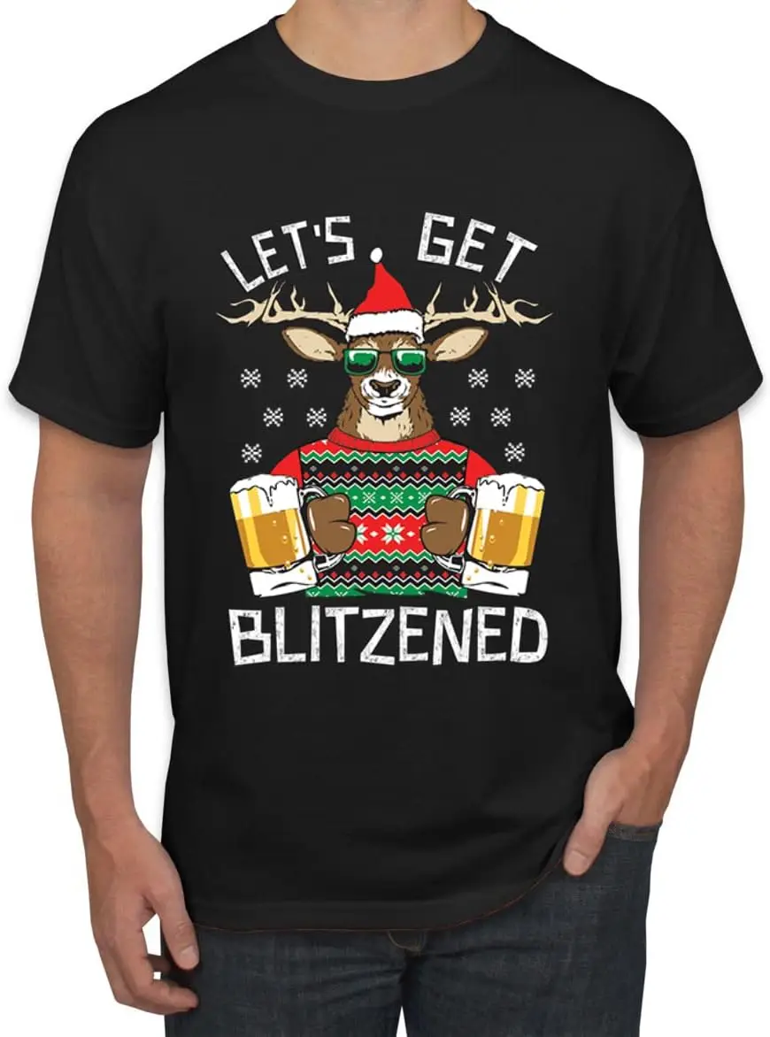 Wild Bobby Lets Get Blitzened Deer with Beer Christmas Men's T-Shirt