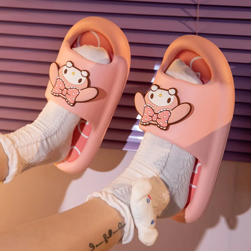 Hello Kitty Kuromi Bathroom Slippers Kawaii Sanrio Flip Flops Home Double Thick Bottom Slippers Girl Summer Beach Non-Slip Shoes