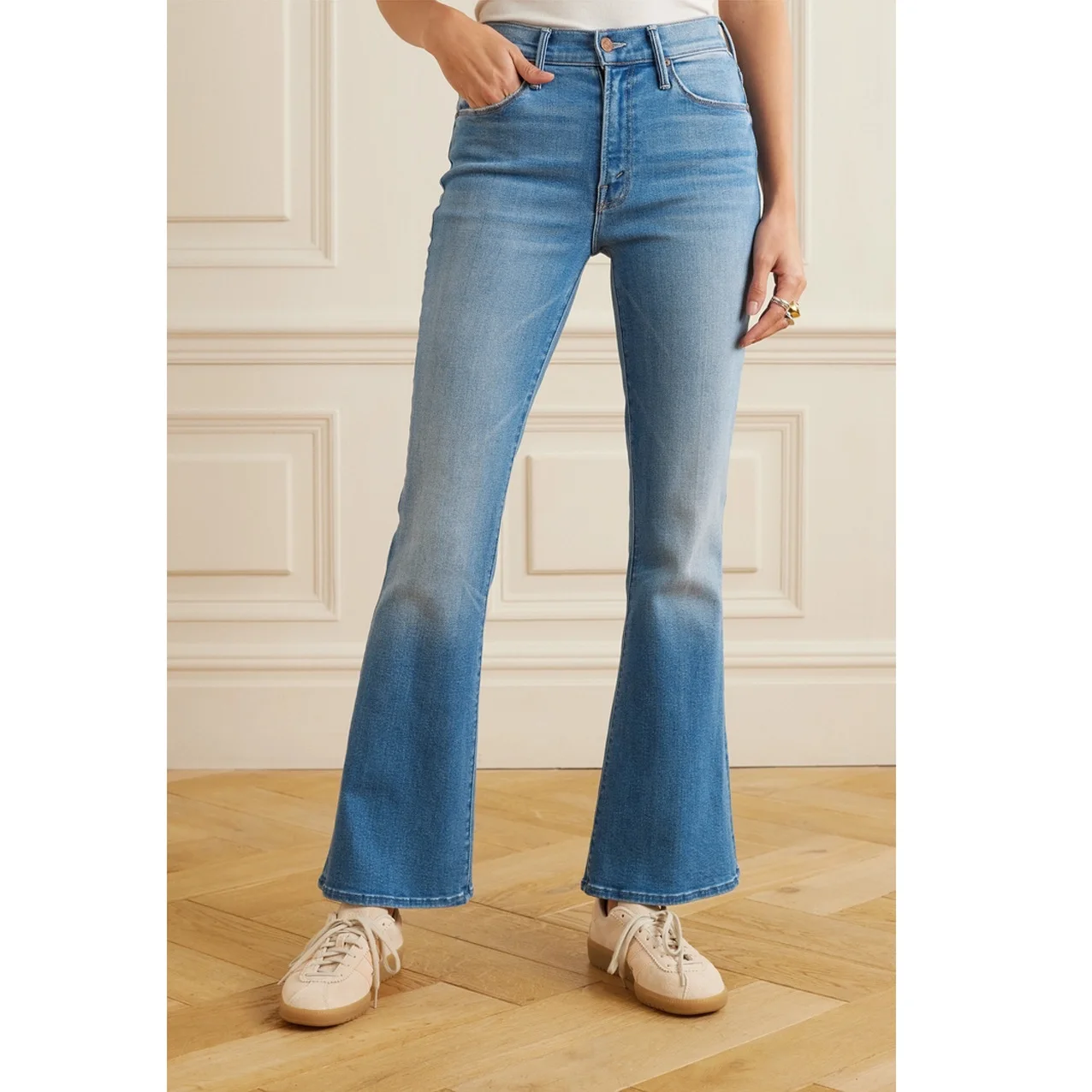 

New American Designer Brand Printer M Sky Blue High-waisted Slim-fit Flared Jeans for Petite Women Spring 2024