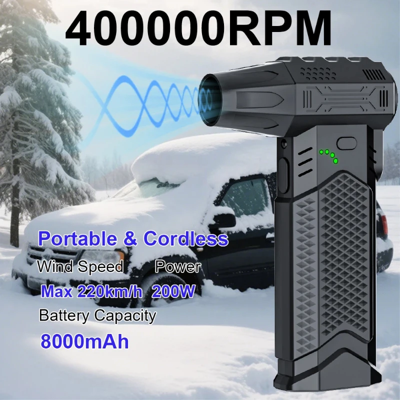 

Car Violent Jet Fan Turbo Fan Cleaning Blower Tool Electric Air Duster Portable Blowing Snow 400000RPM Blow and Suction 2 in 1