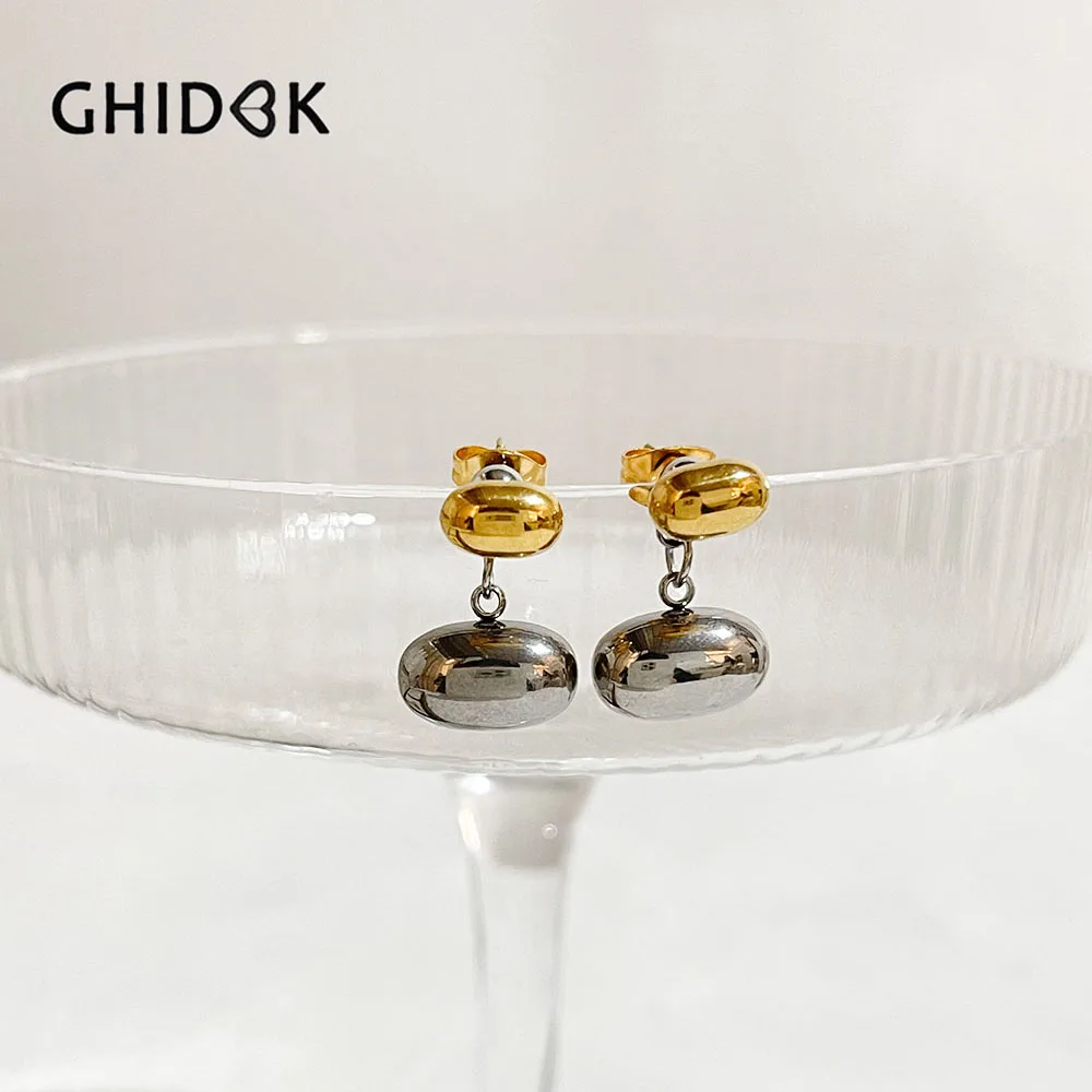 GHIDBK Minimal Two Tone Silver Gold Plated Ear Jacket Earrings Female Double Dot Earring Stainless Steel Tarnish Free Jewelry