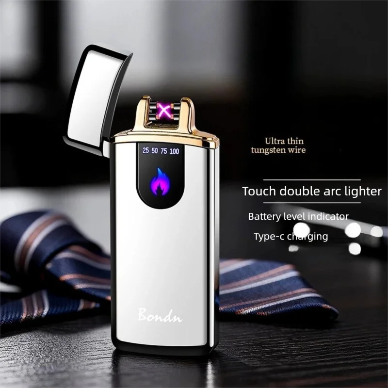 New Ultra-thin Dual-arc Induction Touch Battery Display Type-C Rechargeable Ignition Lighter, A Holiday Gift for Your Boyfriend