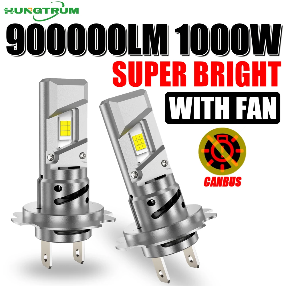 

H7 LED Headlight CANBUS Error Free 900000LM Super Bright With Turbo Fan Headlamp Wireless Led Car Lights 6000K Cool White 12V