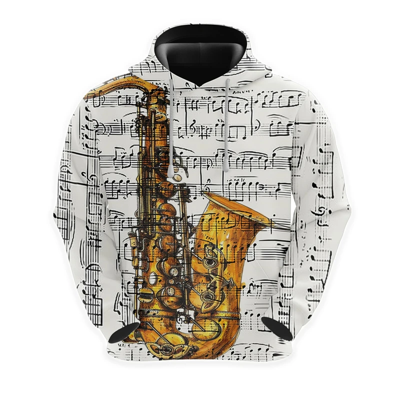 Saxophone Hoodie For Men Music Instruments Graphic Sweatshirt Music Lover Pullovers Casual Women Streetwear Unisex Hoody Tops