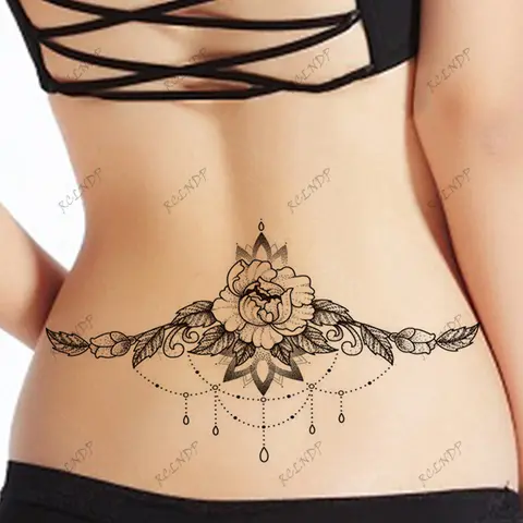 Waterdichte tijdelijke tattoo sticker Bloemen geometrische patronen zijn sexy Fake Tattoo Flash Tattoo Borst taille Tattoo voor meisjesvrouwen