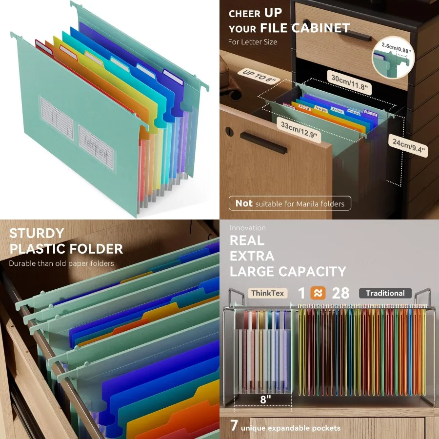 

Пластиковые расширяющиеся подвесные папки для файлов ThinkTex, 7, инновационные 1,2 кармана-аккордеона, многоцветные вкладки большой емкости, размер буквы