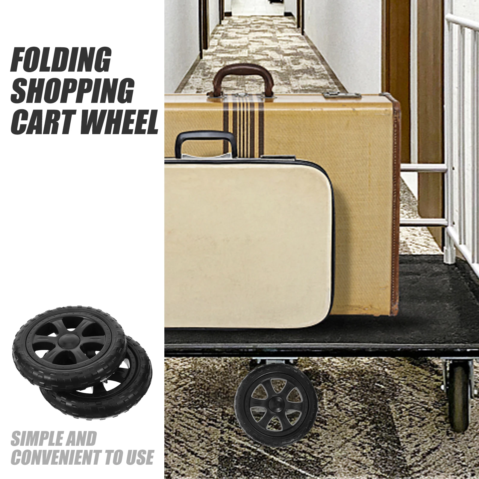 

2pcs Folding Shopping Wheels Replacement Black Plastic Heavy Duty Stable Grocery Trolley Cart Wheel Parts Smooth Rolling