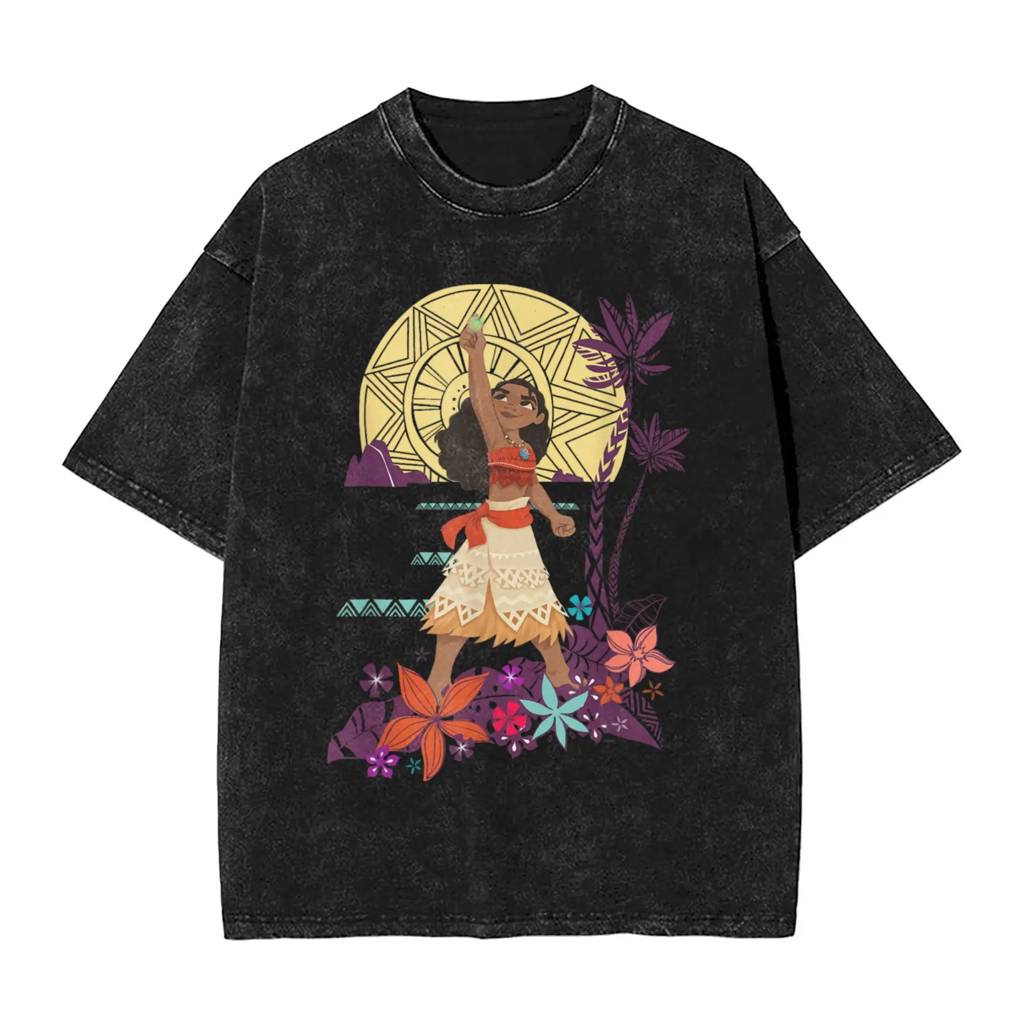 

Streetwear Washed T Shirt Princess Moana Heart of Te Fiti Cotton T Shirts Hippie Tshirt for Mens Beach Y2K Basic Print Clothes