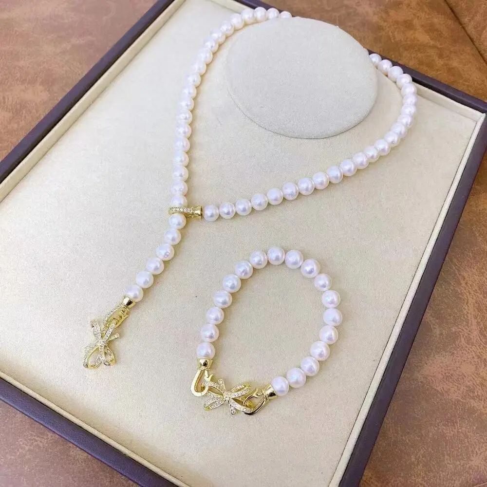 

8-9 mm natural south sea white pearl necklace 17.5 " pearl bracelet 7.5 " jewellery jewelry sets jewelry sets for women