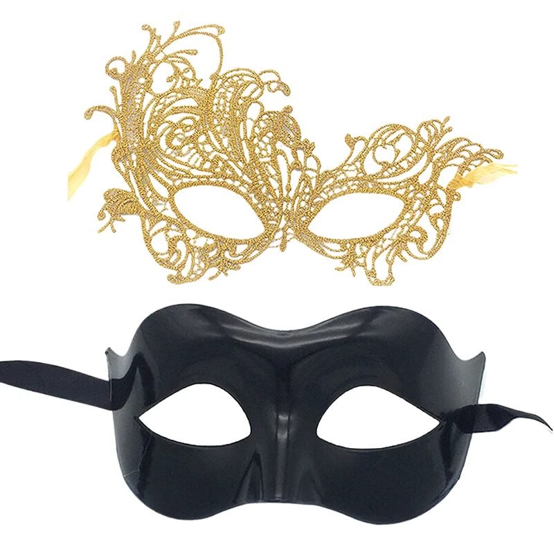 2개 세트 우아한 블랙 레이스 가면 세트 커플용 베네치아 파티 마디 그라 및 할로윈 축제에 완벽