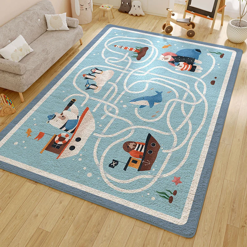 Simple Large Area Washable Living Room Carpet Cartoon Soft Non Slip Bedroom Carpets Sthickened Plush Children Room Crawling Rug