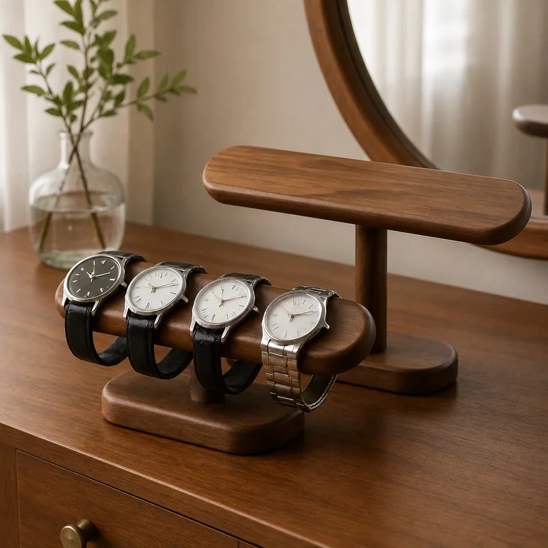 Countertop Organizer for Wooden Jewelry Display, Featuring Sections for Anklets and Chains
