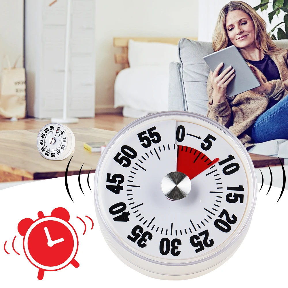 For Students Teachers Mechanical Visual Timer 60-Minutes Magnetic Clock Timer Alarm Cooking Timer With Loud Alarm Kitchen Timer