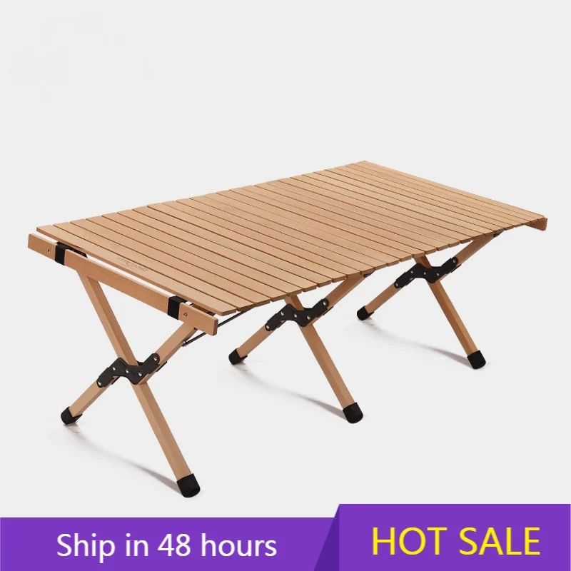 

YTYIN Portable Outdoor Pine Wood Color Foldable Carton Steel Picnic Table Roll Table Wooden Portable Camping Table