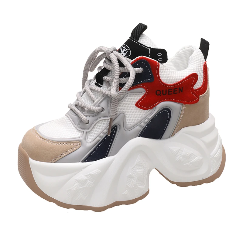 

Женские сетчатые кроссовки на массивной платформе 10 см, повседневная обувь на шнуровке, летняя спортивная кожаная обувь, новинка весны 2024
