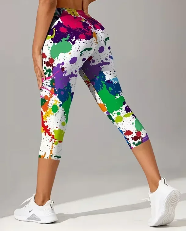 Women Retro Comic Graffiti Letter Print High Waisted Leggings Slimming Skin-Friendly Breathable Soft Flattering Gym  Comfy