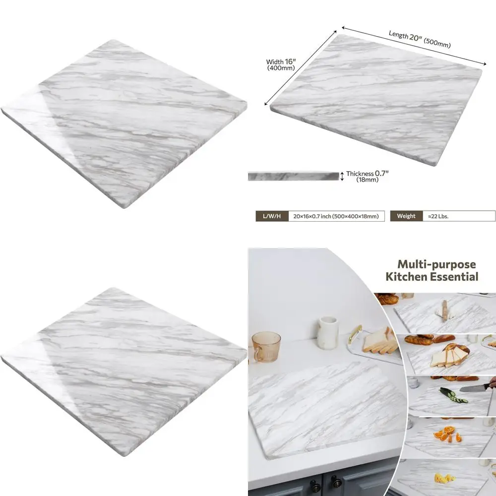 

16x20 Inch Natural Marble Pastry Board with Anti-Slip Base for Kitchen Use - Ideal for Baking, Cheese, Charcuterie, Chocolate