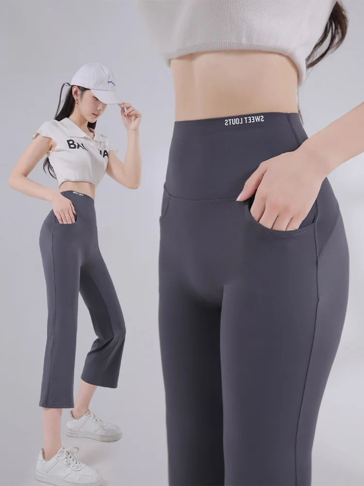 Pantalones de yoga Qui Dry Running Fitn Sports orts Transpirable Cómodo Refrigeración sin muffins Arca de ocho cuartos Micro acampanado...