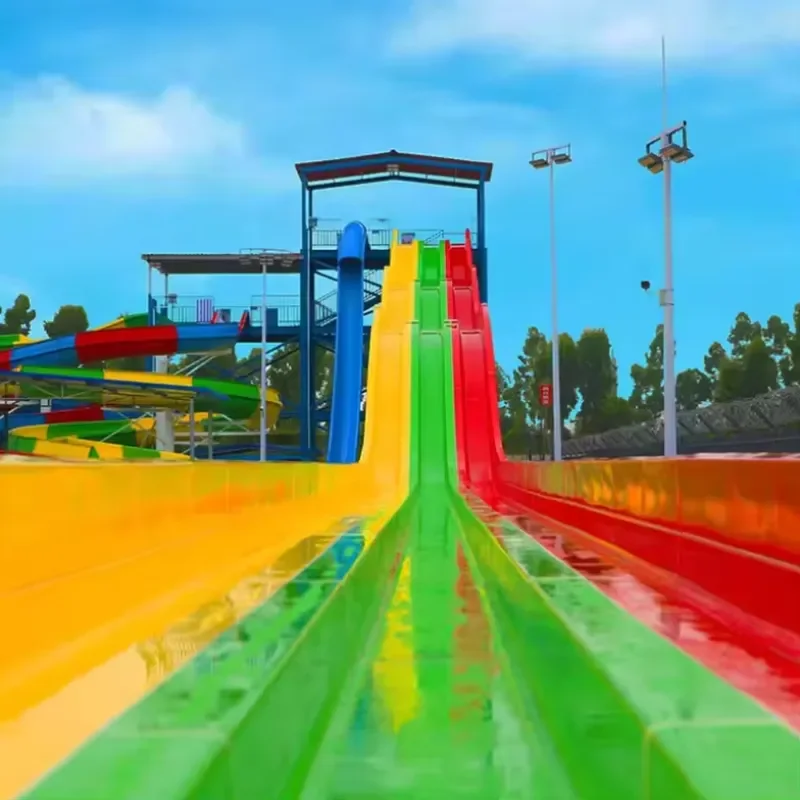 Commercial 10m High 3 Lanes Mat Racer Rainbow Water Park Slide for Hotel Resorts Outdoor Usage
