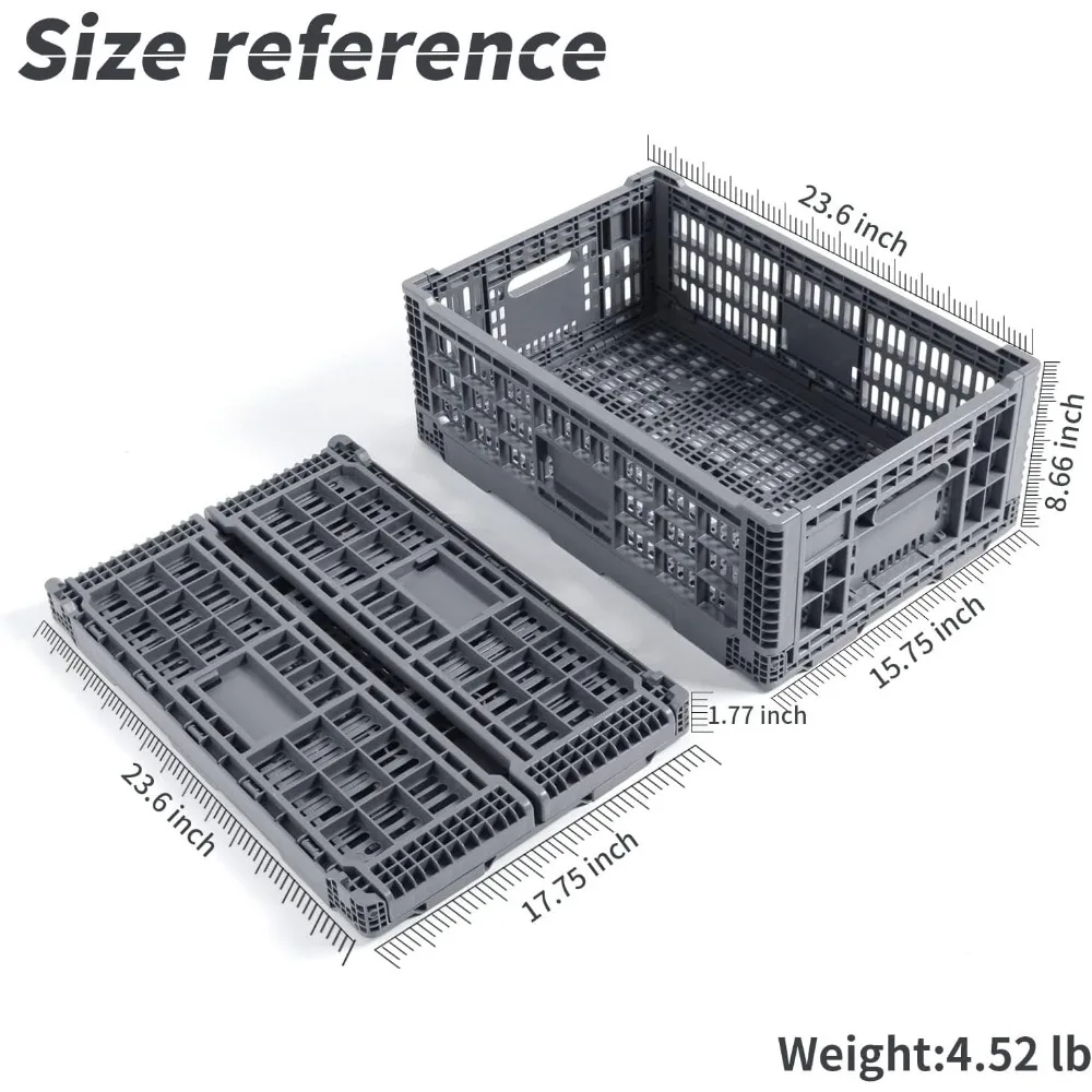 Складной контейнер для хранения/контейнер, коробка для транспортировки, ящик для транспортировки различных предметов (серый 23,6 дюйма Д x 15,7 дюйма Ш x 8,6 дюйма в-два)