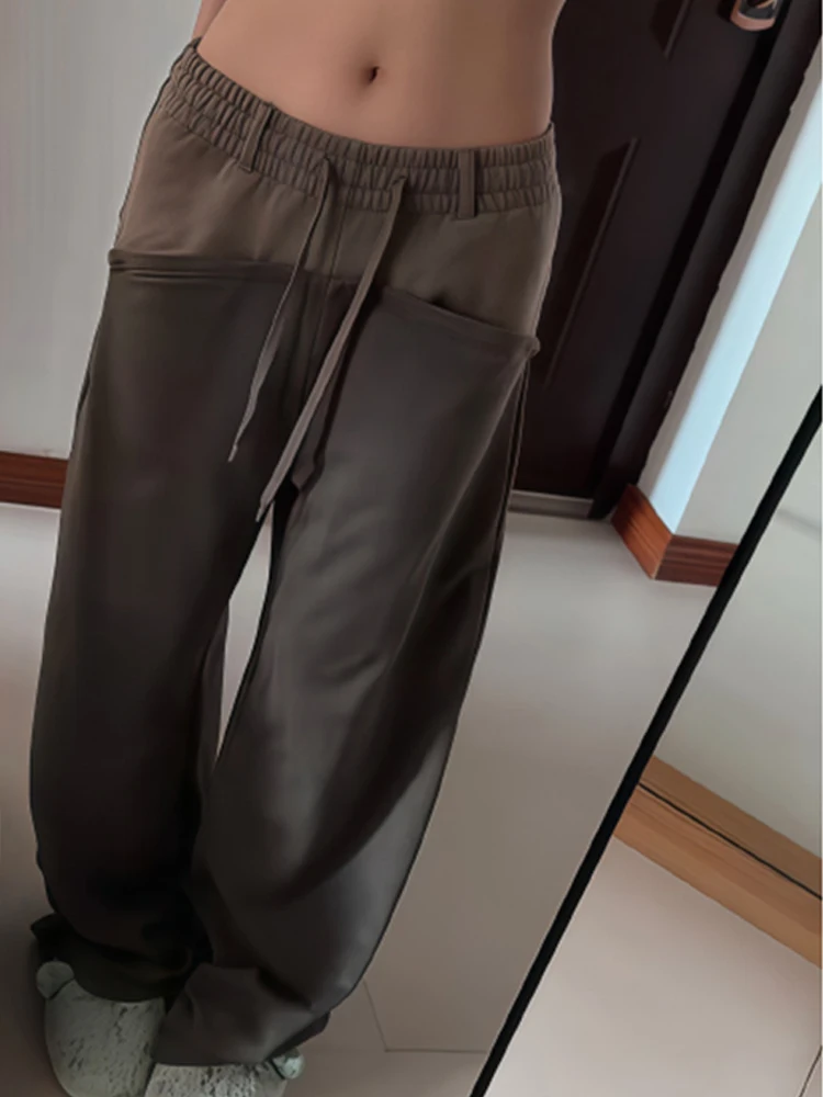 Make old drawstring sports pants women's winter new 2025 fashionable niche color blocking splicing loose wide leg pants