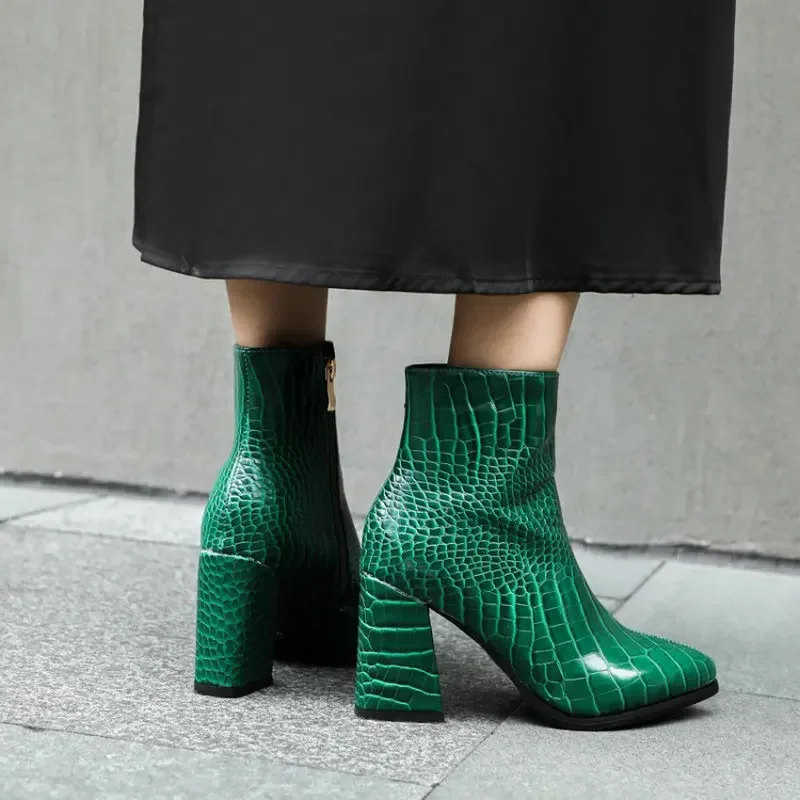ZawsThia sexy ladies pumps winter shoes red green blue classic womens ankle boots block high heels pointed toe riding boots