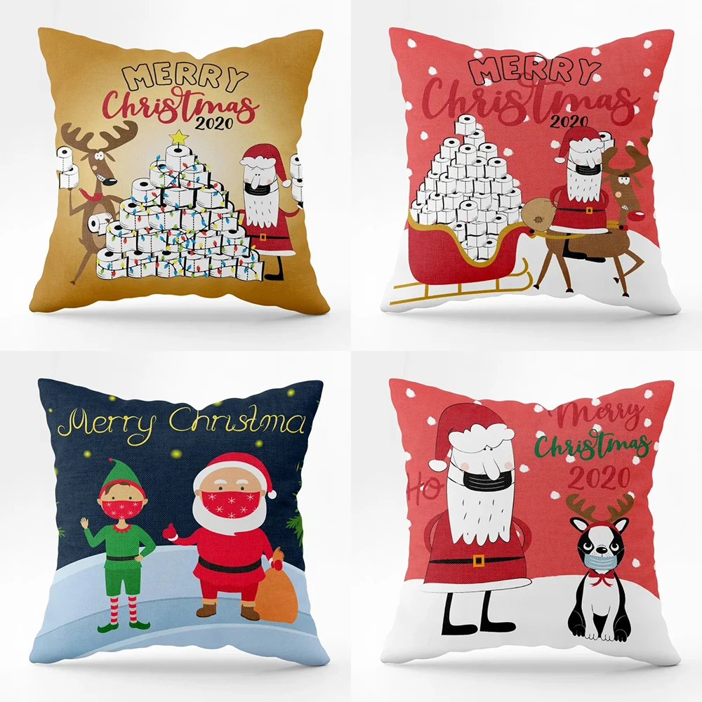 Christmas Abstract Santa Claus Pattern Print Home Decorative Cushion Cover Living Room Sofa Pillowcase