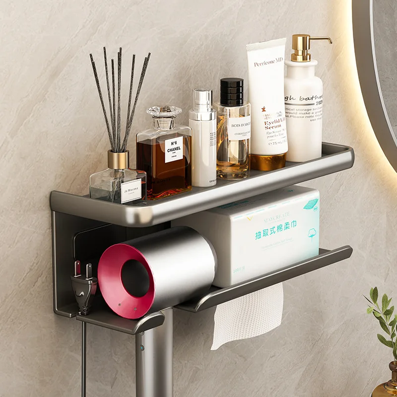 

Hair Dryer Storage Rack Toilet Washcloth Storage Rack Hair Dryer Storage Rack Perforation-Free Bathroom Wall-Mounted Rack