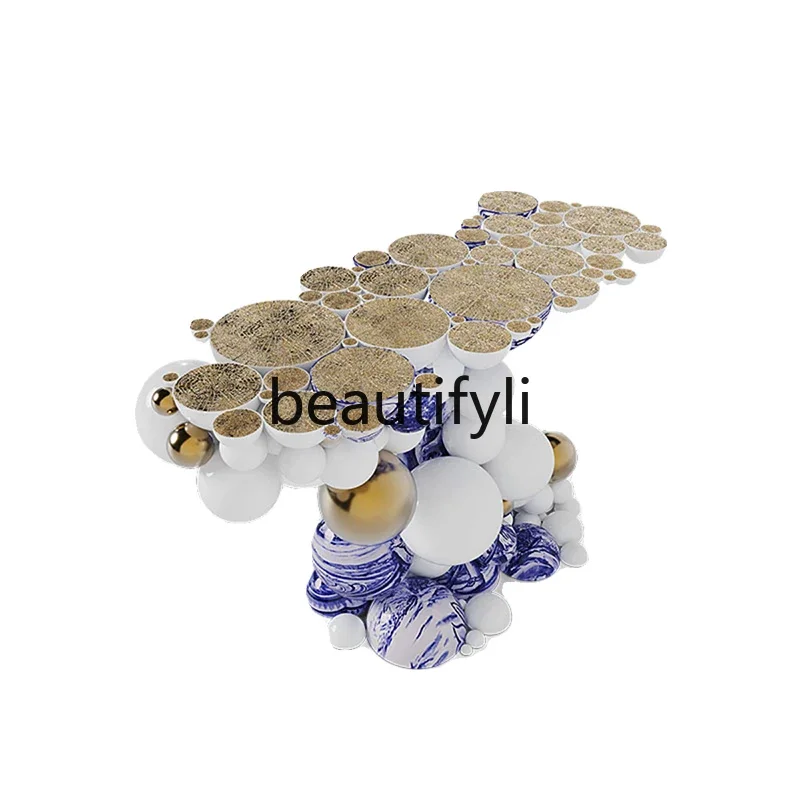 Light luxury bubble metal blue and white porcelain entrance villa modern high-end art entrance