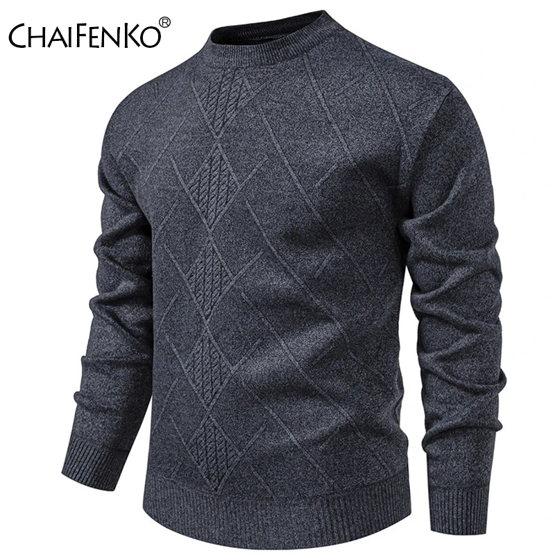 

Autumn Winter Men Fleece Thickening Round Neck Knitting Sweaters Casual Solid Keep Warm Pullover New Fashion Vintage Sweater Men