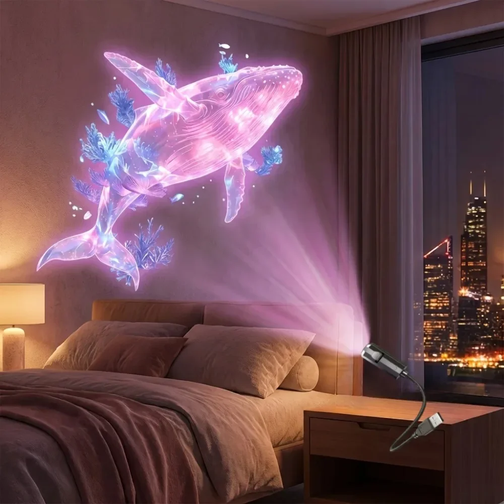 LED Ocean USB Projector Night Light, 8 Replaceable Lamp Sheets for Ambient Light, Home Bedroom Ceiling Projector Light