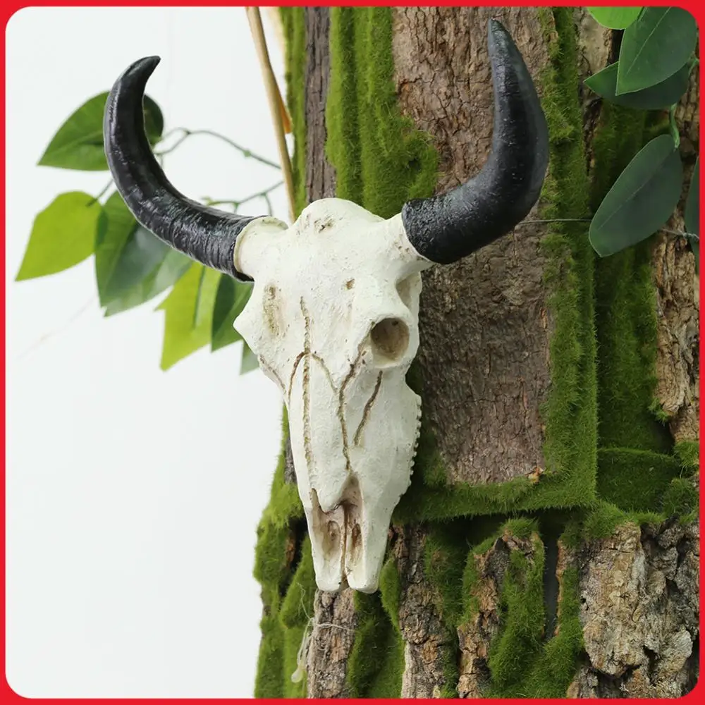 Longhorn-Kuhschädel-Wanddekoration, Tier-Wildtier-Skulptur, Figuren, Kunsthandwerk, nostalgisch für Zuhause, Halloween-Dekoration