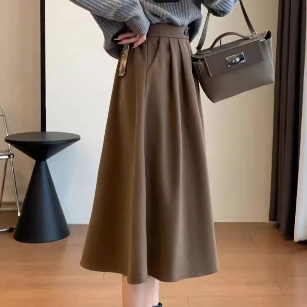 

Slimming Foreign-Style Fleece-Lined Skirt with Elastic Waist Thickened Sanding Design for Autumn Winter F110921