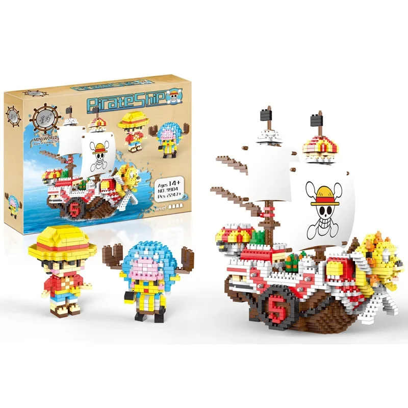 2247pcs+ Anime One Piece Building Blocks Thousand Sunny Pirate Ship Luffy Tony Chopper Micro Bricks Figures For Christmas gift