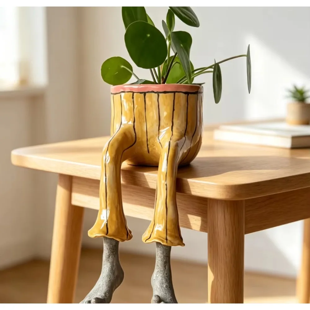 Resin Planter Flower Pot Creative Dangling Leg Vase Garden Plants Pots Home Decor Art Shelf  Desk Home Decoration Accessories
