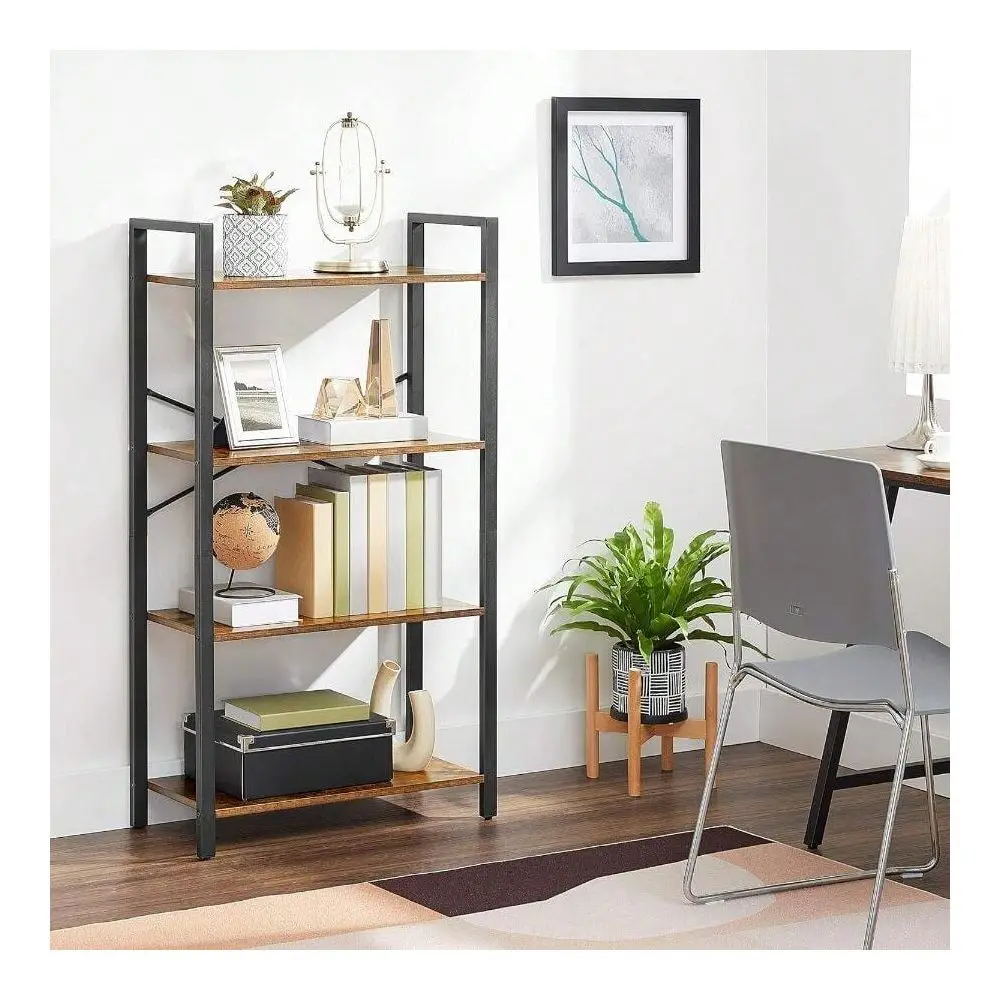 

4Tier Tall Bookshelf, Bookcase With Steel Frame, Book Shelf For Living Room, Home Office, Study, 11.8 X 25.9 X 47.2 Inches, Ind