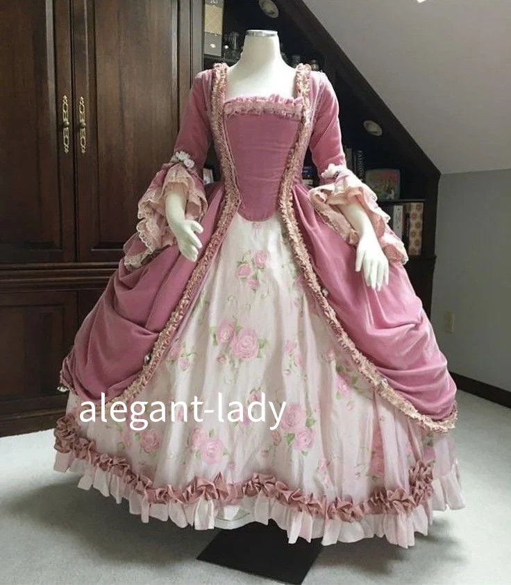 Robe de bal victorienne Vintage rose de rêve personnalisée, robe de soirée pour occasions spéciales, imprimé Floral, robe de bal d'école, Cosplay