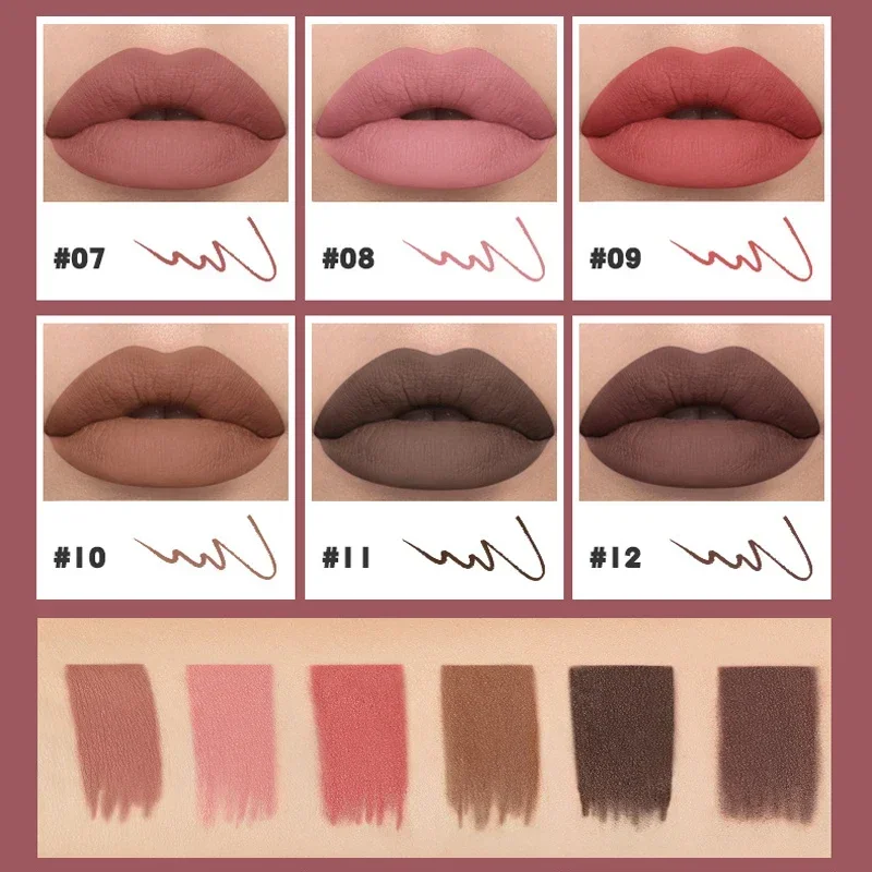 12 Colors Brown Lipliner Pencil Lipsticks Lip Contour Kit Waterproof Non-sticky Sexy Velvet Red Lipgloss Makeup Tool