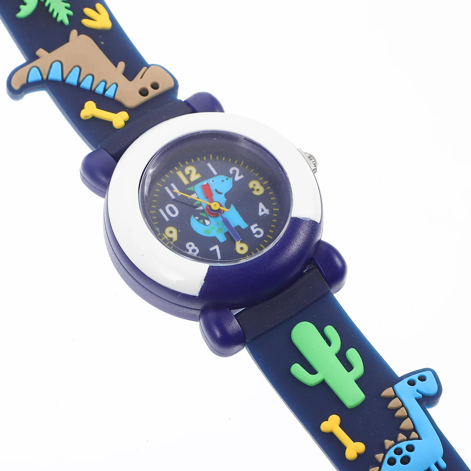 ساعة لطيفة بتصميم ديناصور كرتوني محمولة خفيفة الوزن وآمنة ومريحة للصغار مع سلسلة مفاتيح
