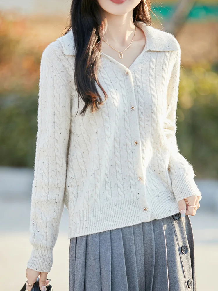 

Высококачественный новый женский кардиган с лацканами, вязаный свитер из 100% чистой шерсти, весенне-осеннее модное пальто, свободный топ ZA678