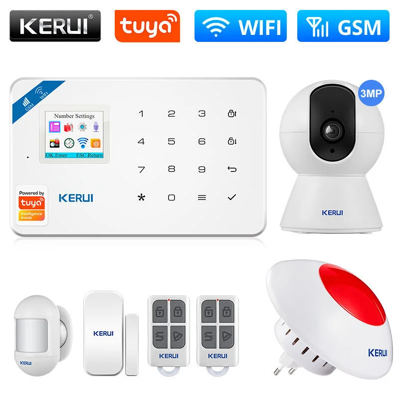 

KERUI W181 WIFI Беспроводная GSM сигнализация Домашняя безопасность Tuya APP Комплект дистанционного управления Домашняя охранная сигнализация Оповещение Детектор движения