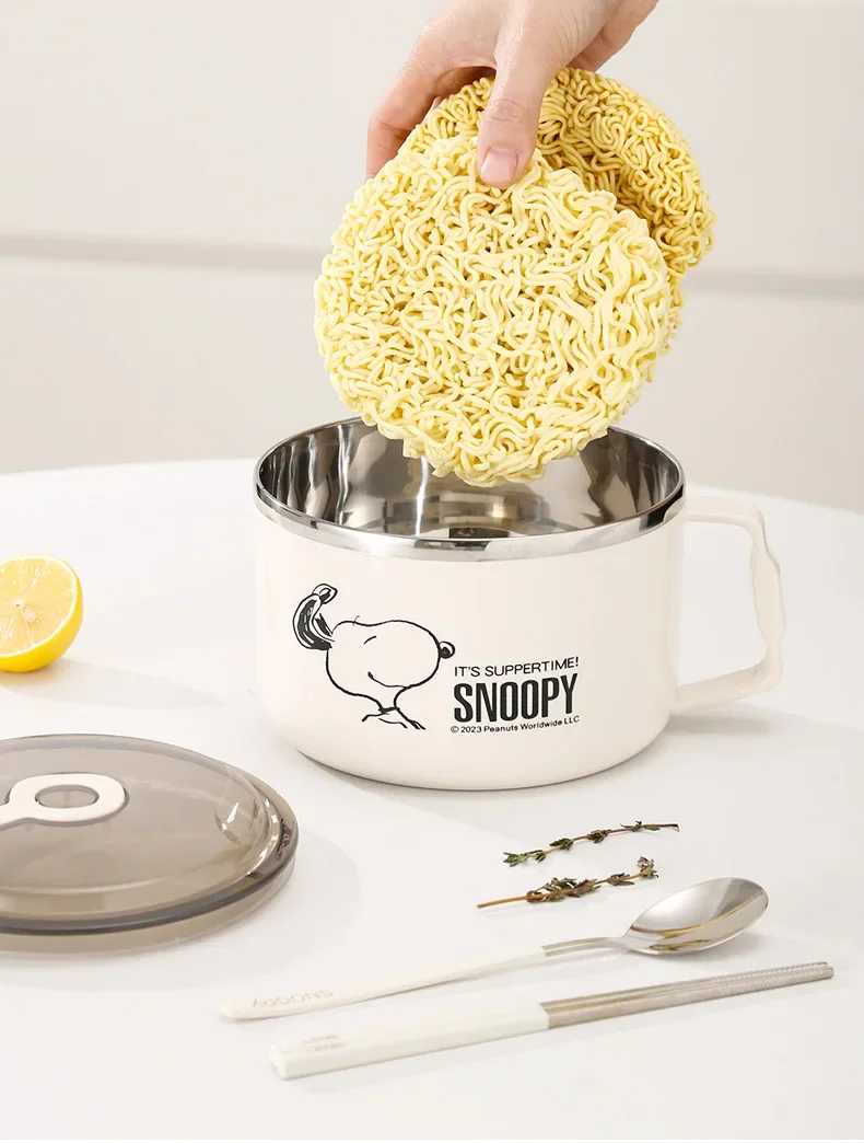 Snoopy Large-capacity Instant Noodle Bowl with Lid 304 Stainless Steel Student School Rice Insulation Bowl Instant Noodle Bowl