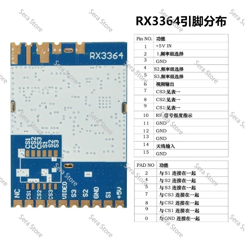 RX3364 3.3G wireless FPV image transmission module analog wireless audio & video transmission receiver 3060-3500MHz