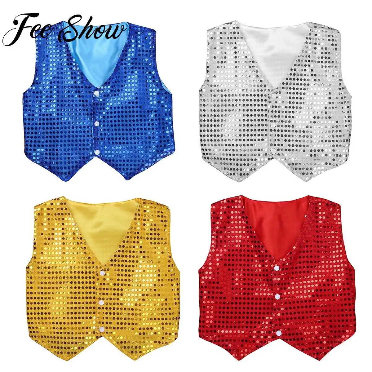 Kids Glittery Sequined Vest Waistcoat Costume Boys Children Stage Choir Hip-hop Jazz Dance Stage Performance