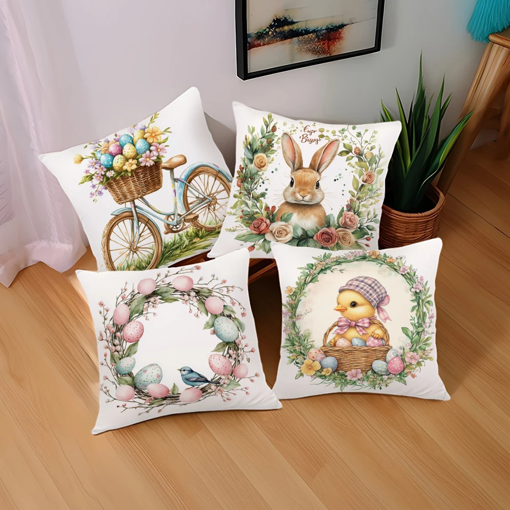 Niedlicher Hase, Huhn, Osterei, dekoratives Muster, Heimdekoration, Kissenbezug, Wohnzimmer, Sofa,