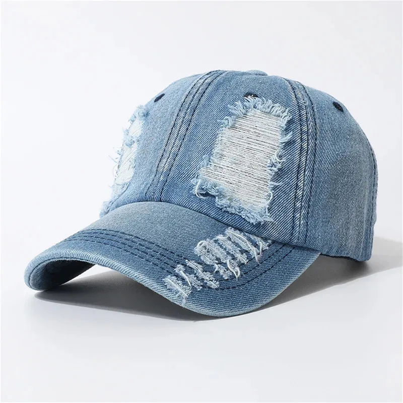 

Women Men Retro Hip Hop Baseball Caps 2026 Vintage Denim Hats Ripped Hole Adjustable Sun Visor Hats for Casual Sport Daily