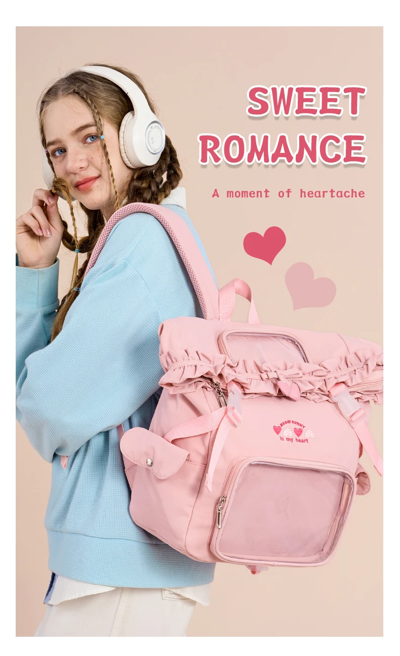Original Sweet and Cute Lolita Lotus Leaf Edge Backpack Lta Bag Large Capacity Schoolbag College Style Schoolbag Women's Student
